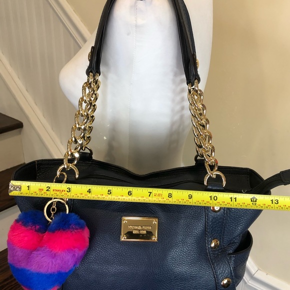 MICHAEL KORS Gold Studded Navy Blue Tumbled Leather Side Pocket Shoulder Bag NWT - Picture 8 of 16